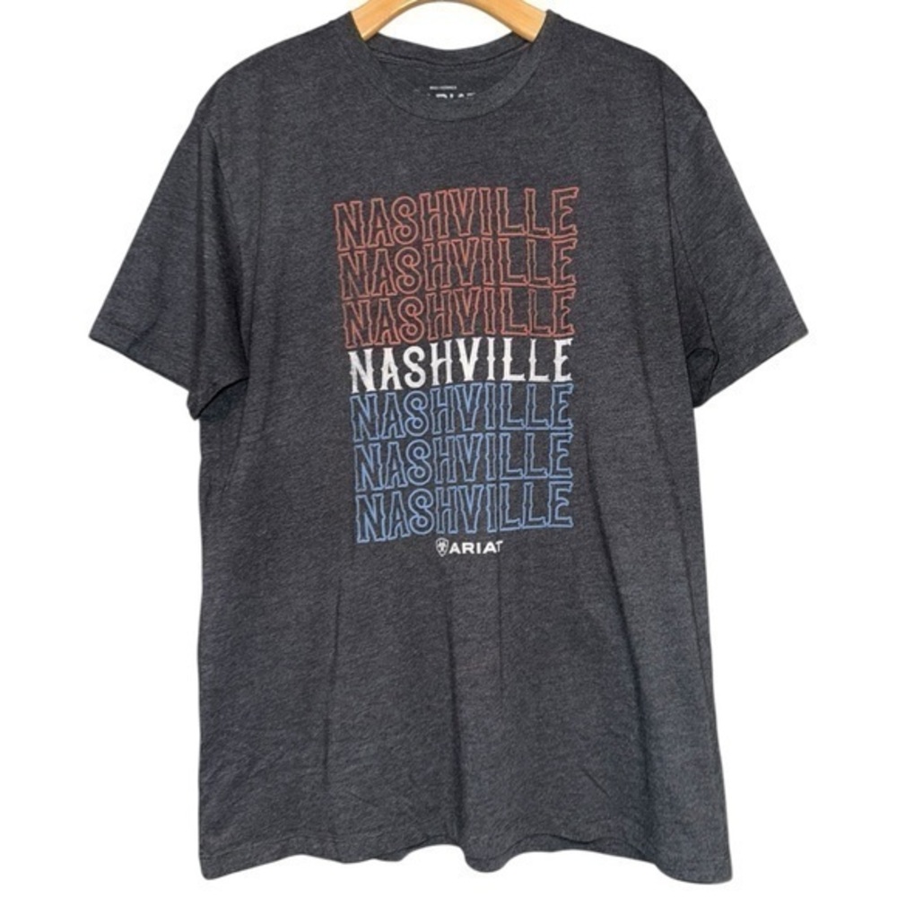 Ariat Men’s Size L Red White Blue Nashville TN Charcoal Gray Tee T-Shirt